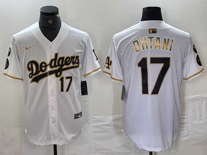Men%27s Los Angeles Dodgers #17 Shohei Ohtani Number White Gold Fashion Stitched Cool Base Limited Jersey->los angeles dodgers->MLB Jersey